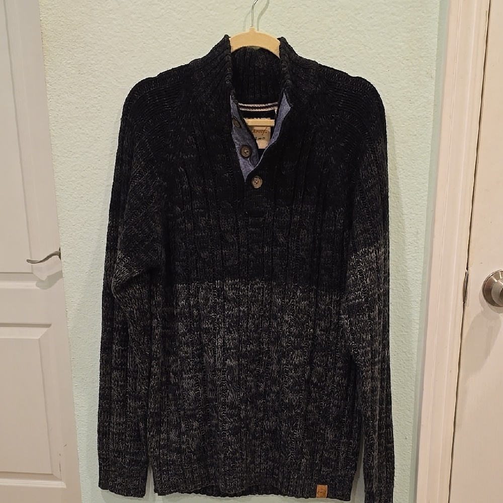 Weatherproof Black and Gray Turtleneck Sweater with Knit Texture, Size L